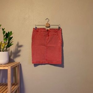Holding Horses Red Denim Knee Length Pencil Skirt